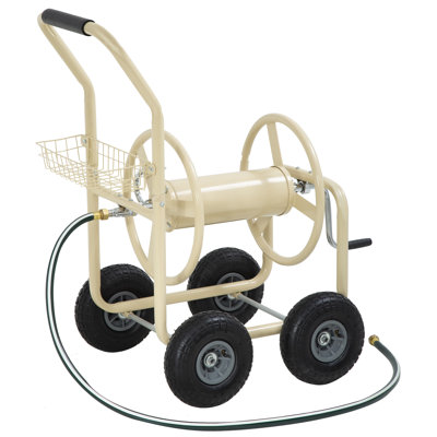 Heavy Duty Steel Cart Hose Reel 300FT Capacity for 5/8in Hoses Portable Sturdy Water Hose Reel Cart with Wheels Storage Basket for Garden Lawn Yard Outdoor