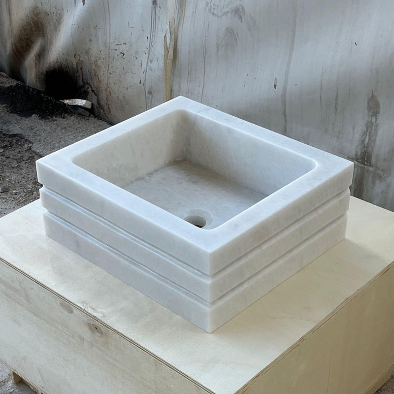 Lavabo vasque carré en marbre massif sculpté à la main, conception moderne en couches