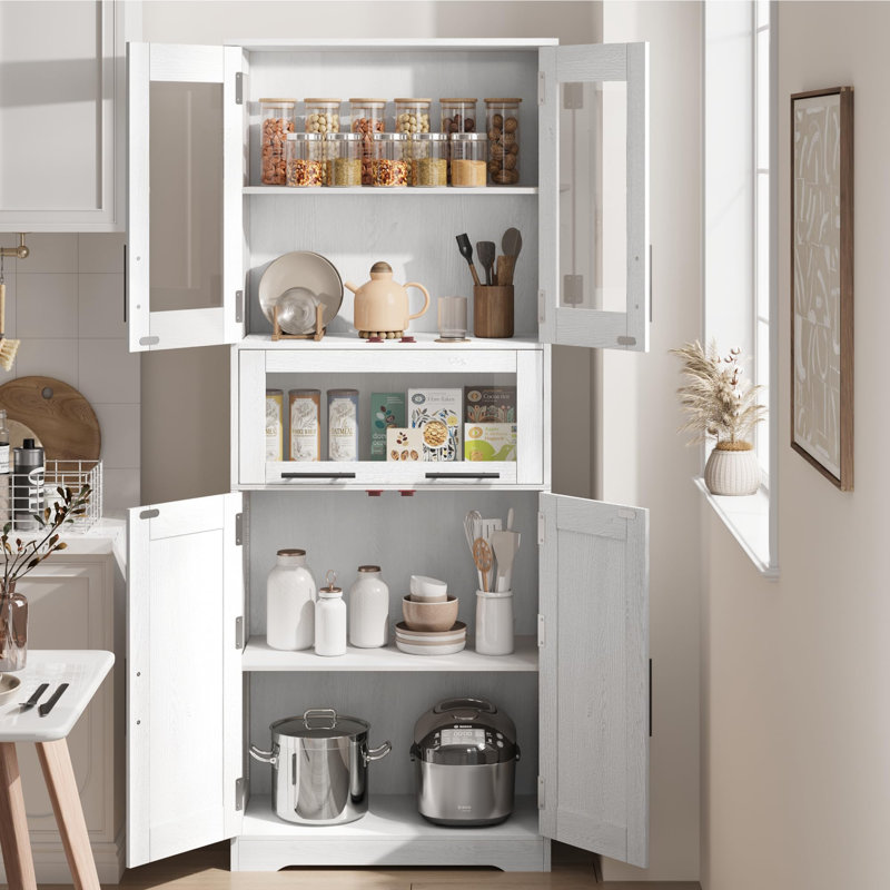 Armoire de rangement de 67 po de hauteur avec portes en verre, armoire de rangement autoportante avec tiroir et tablettes réglables