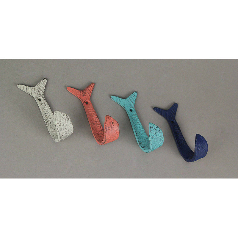 Ensemble de 4 crochets muraux en fonte Albano en émail bord de mer pour serviettes, clés et manteaux Albano - H 4 po x l 1,75 po x P 2 po