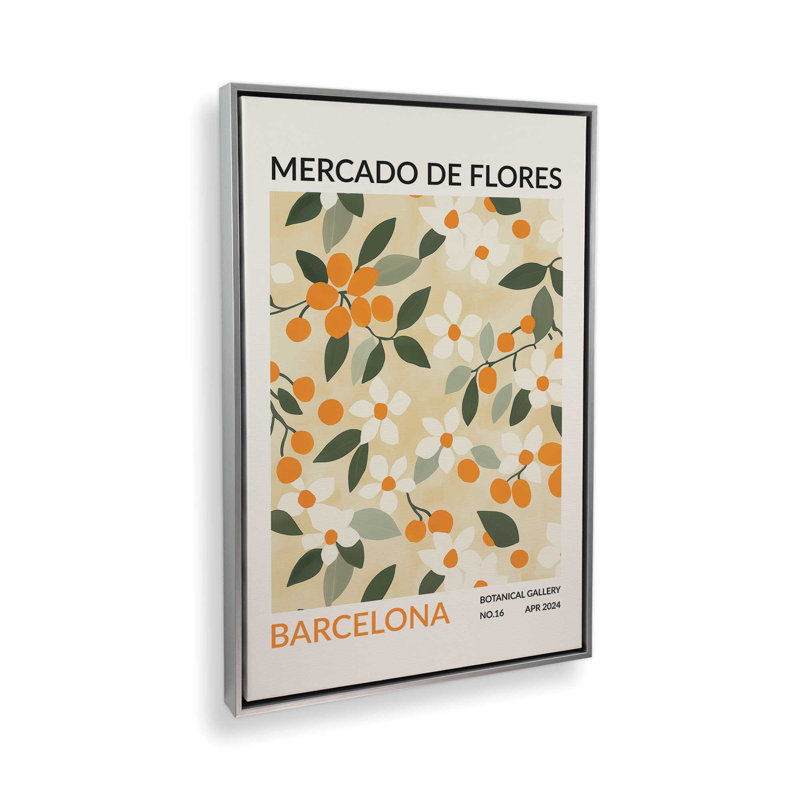 Marché aux fleurs de Barcelone, Cadre flottant en chrome poli, H 36,75 po x l 24,75 po
