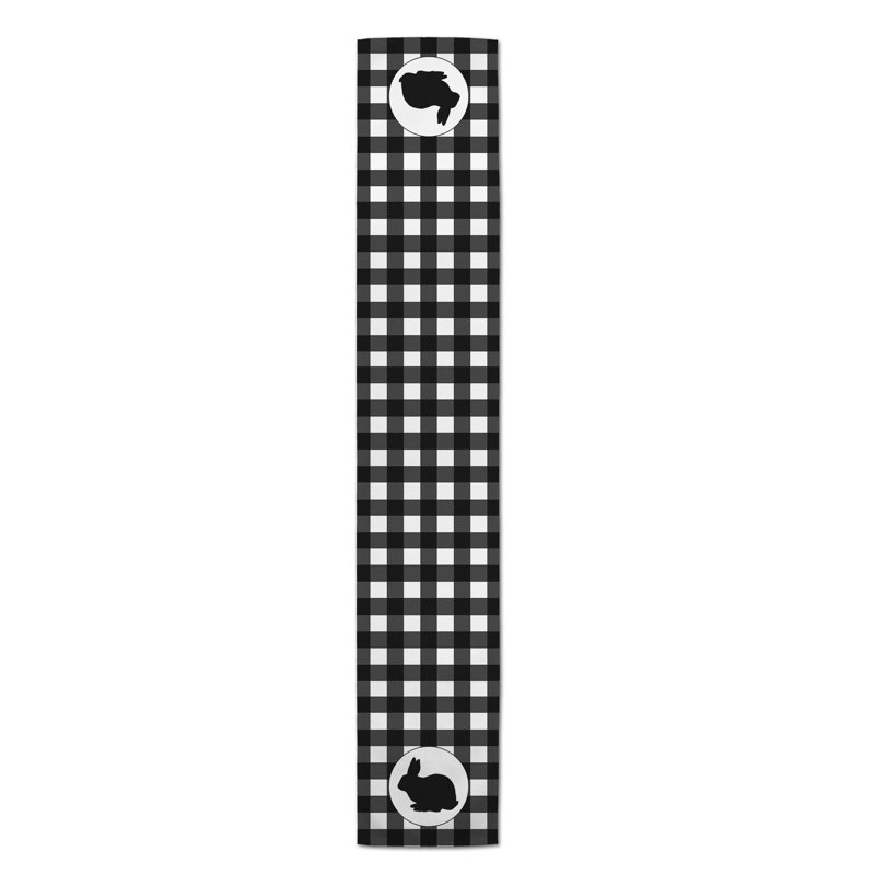 Chemin de table en lapin à carreaux buffalo Samaniego, L 90 po x l 16 po, Noir