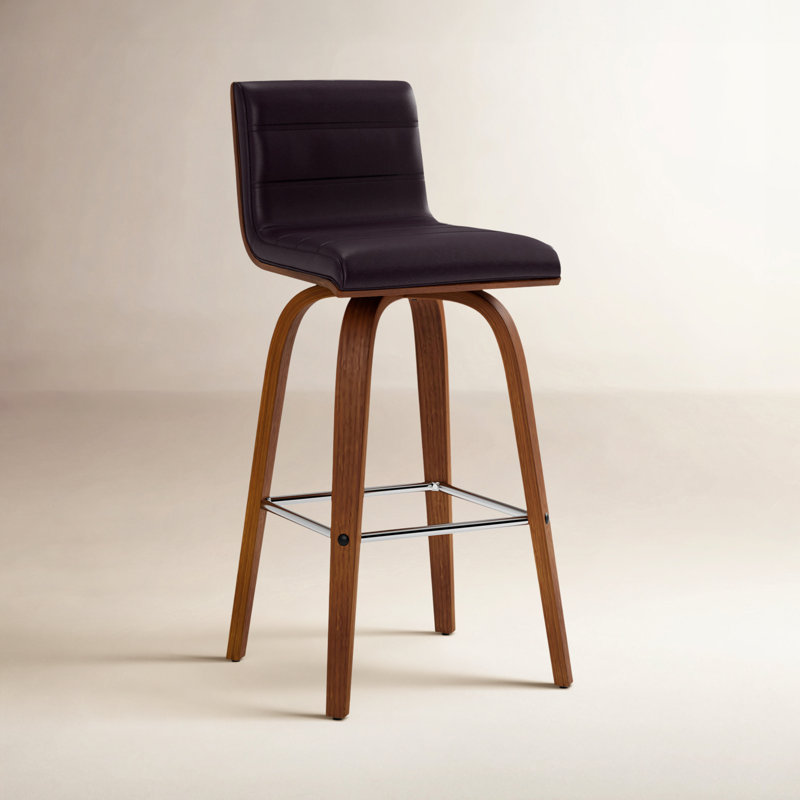Biance Wood Swivel Bar & Counter Stool, Walnut, Counter Stool (26" Seat Height), Brown Faux Leather