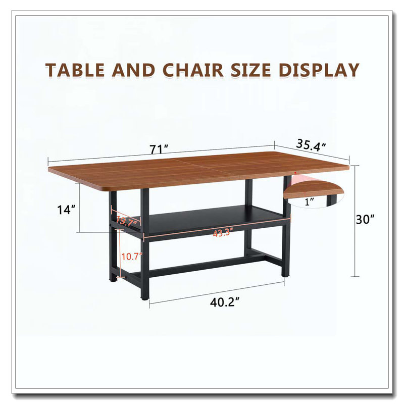 71"Long Dining Table With Shelf Storage, Walnut