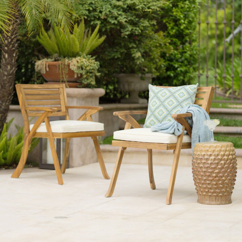 Chaise de patio avec coussin Brizio, Teck