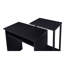 Bureau noir avec tablette pour clavier, tablette et espace de rangement, en placage métallique, de forme rectangulaire, supportant un poids maximal de 32 kg (70 lb) pour un ordinateur intégré au poste de travail. Capacité : [à préciser].