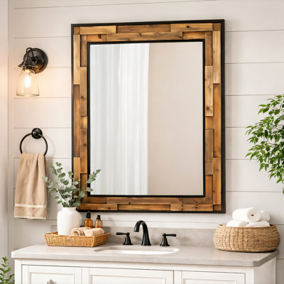 Miroir mural en bois et en métal, miroir décoratif pour entrée, salle de bain, couloir ou salon