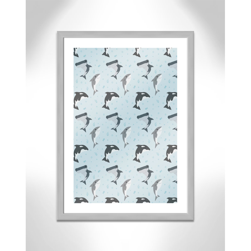 «Happy Fish», impression sur papier, H 34,5 po x l 24,5 po x P 0,6 po, Encadré plat argent