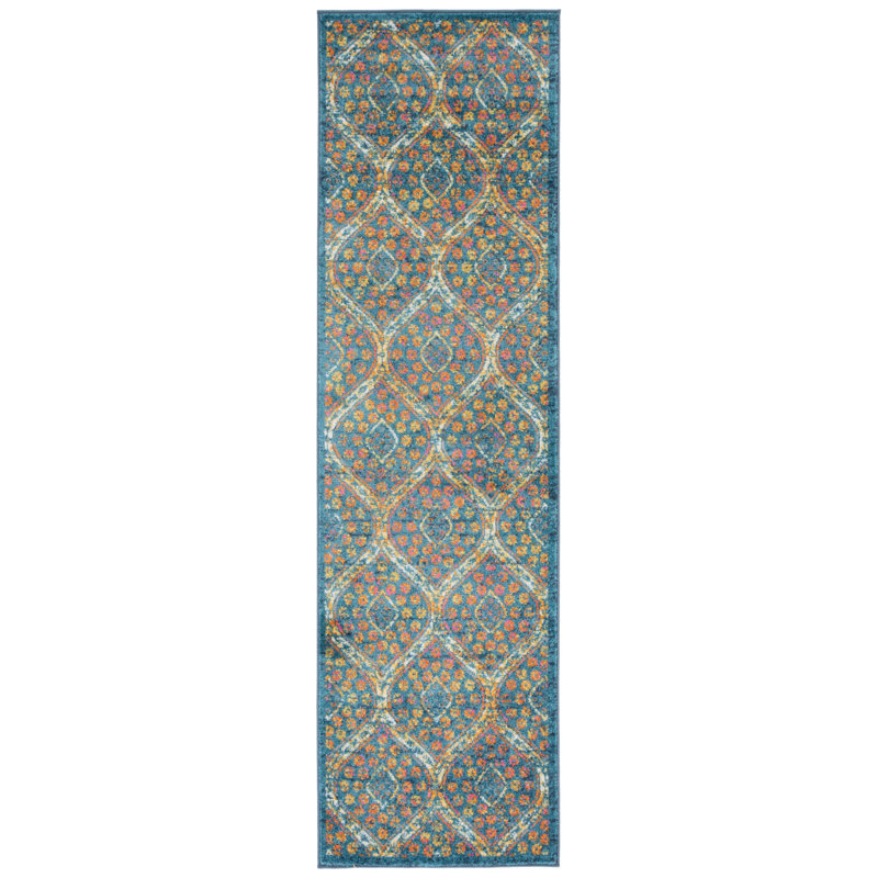 Christa Geometric Blue Area Rug, Runner 2'3" x 8'