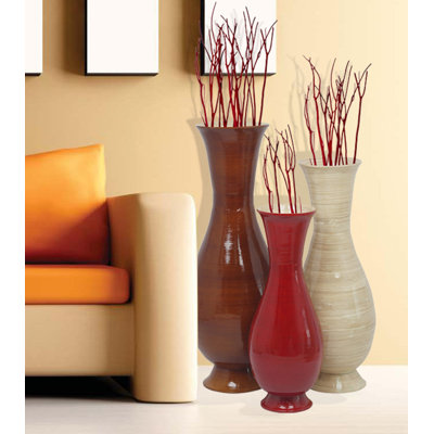 Cobbtown Three Tall Modern Decorative Floor Vase: Handmade, Natural Bamboo Finish, Home Décor