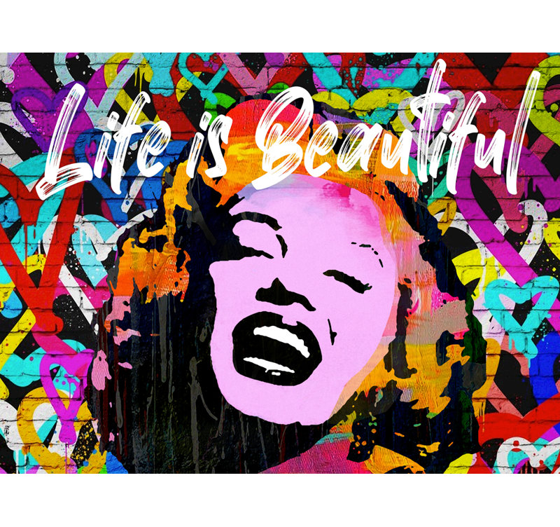 «Marilyn Life Is Beautiful» par Stephen Chambers, peinture sur toile tendue, H 26 po x l 26 po x P 1,5 po