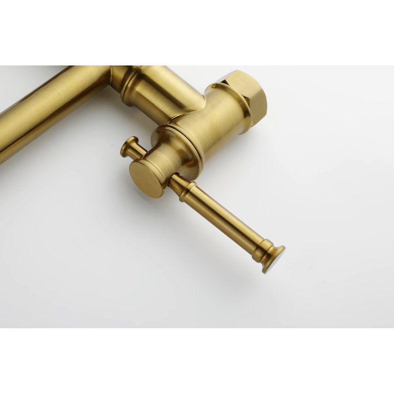 Wall Mounted Pot Filler Faucet, Modern Brass Pot Filler Two-Attachment Waln Pot Filler Swing Arm, Brushed Gold