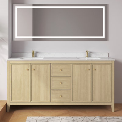 Aura  72'' Fully Assembled Double Bathroom Vanity With Marbled White Granite and Backsplash