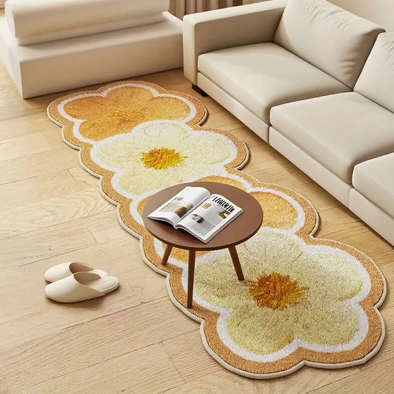 Flower Non-Slip Soft Imitation Cashmere Irregular Home Living Room Bedroom Carpet, Runner 1'8" x 4'7"