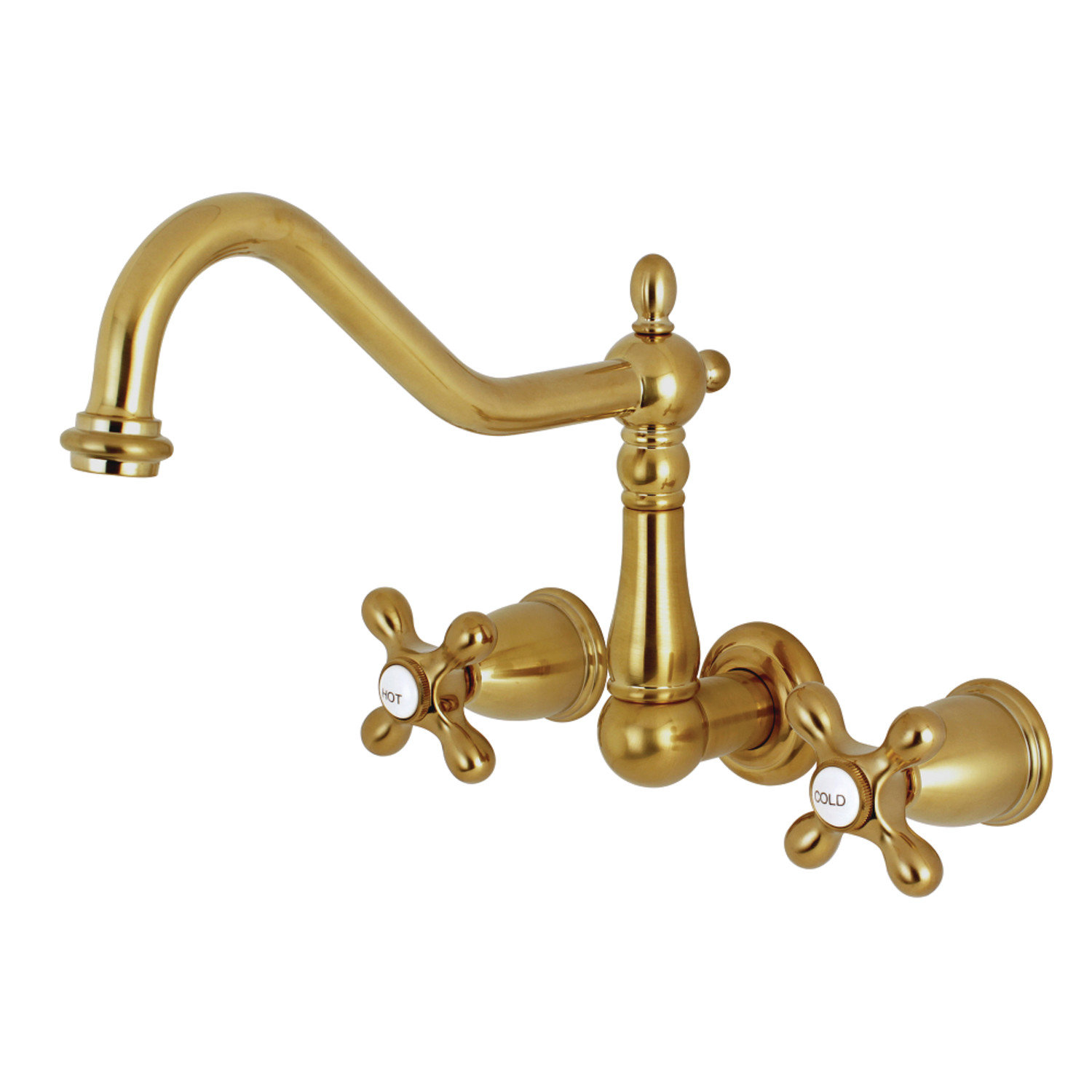 Kingston Brass Heritage Two-Handle 3-Hole Wall Mount Roman Tub Faucet, Satin Brass