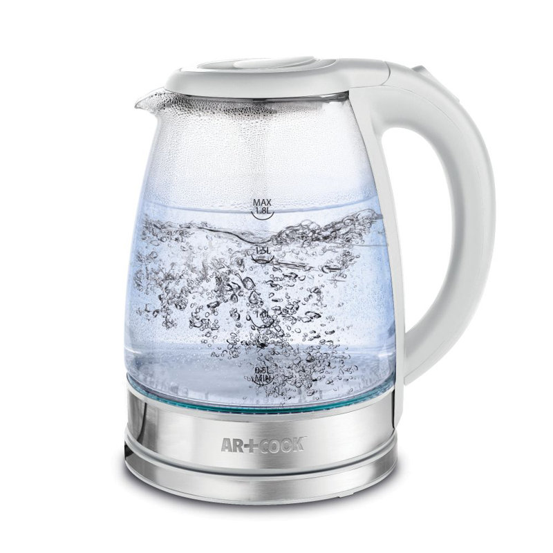 Bouilloire en verre illuminée 1000W, Blanc