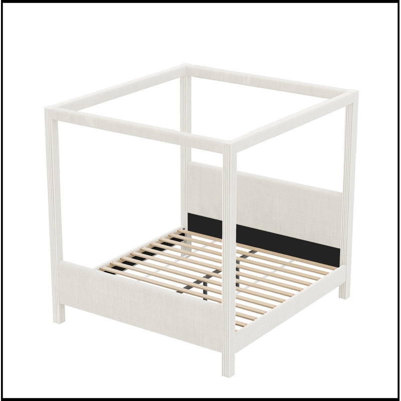 Grand lit plateforme avec auvent et tête de lit, Beige