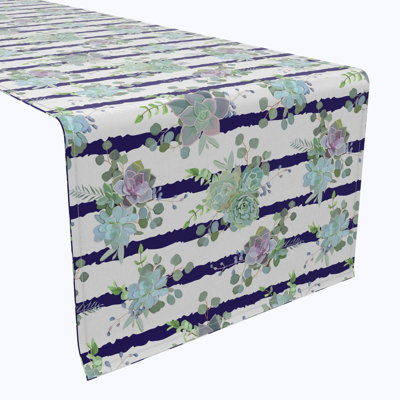 Table Runner, 100% Cotton, 16X108", Succulent Stripe