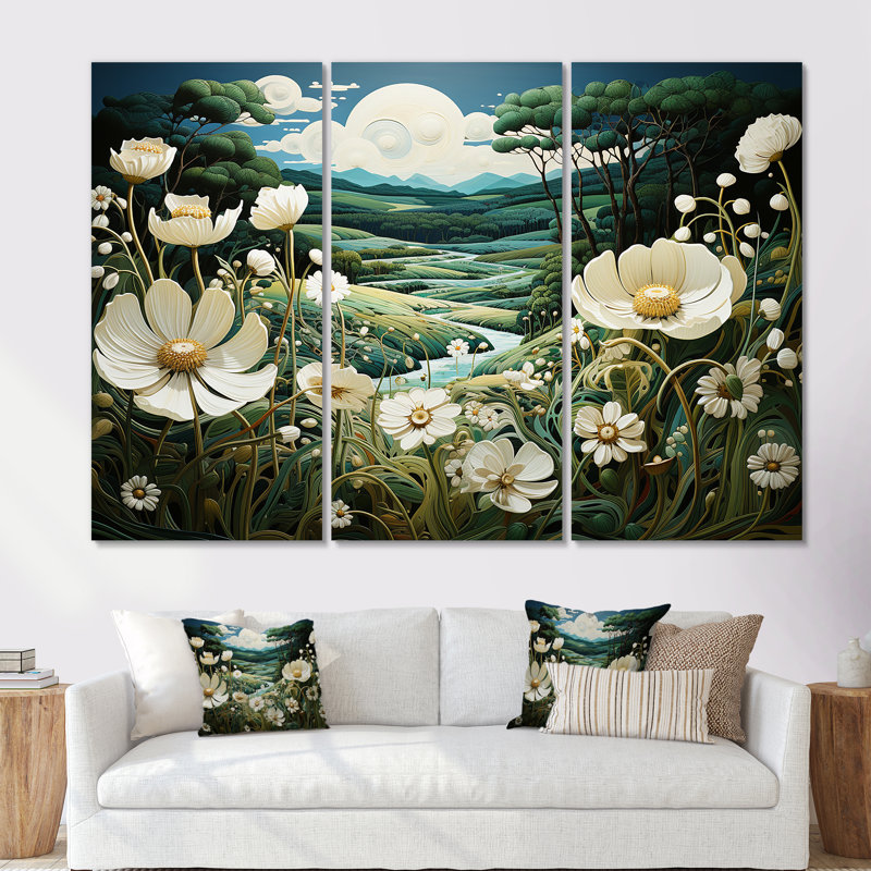 «White Crimson Bloom Garden Serenade I», ensemble de reproductions d'art mural, Toile tendue, H 28 po x l 36 po x P 1 po