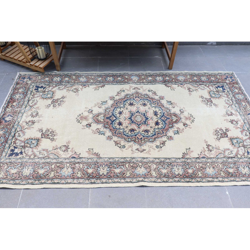 Tapis turc rétro Oushak beige - cadeau de décoration de chambre à coucher et de chambre de bébé de style bohémien
