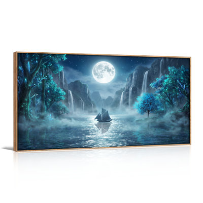 «Moonlit Landscape», reproduction d'art sur toile encadrée, ensemble de 1 48 po x 24 po
