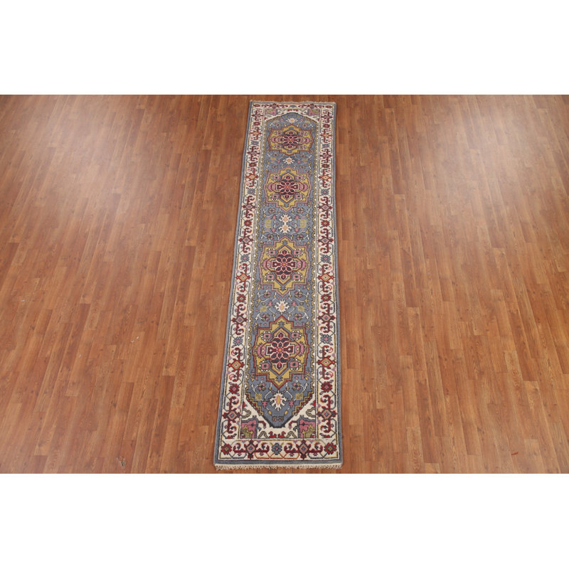 Tapis de couloir bleu en laine 2x10