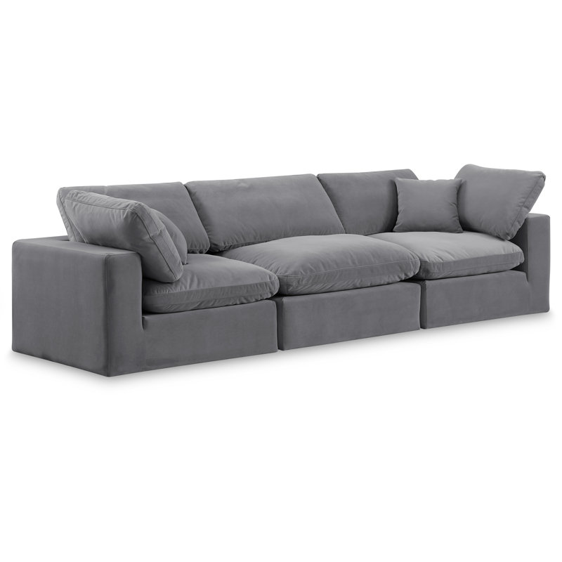 Canapé modulaire en velours à accoudoirs carrés de 120 po Ivoryanna, Velours gris
