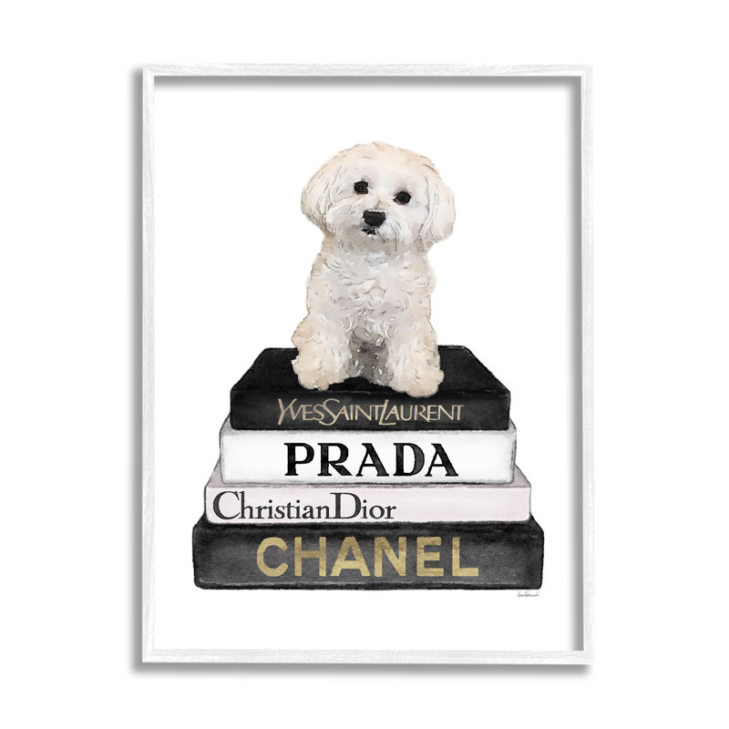 Maltese Dog Glam Pet Fashion, H 16 po x l 20 po, Giclée encadrée blanc bord de mer