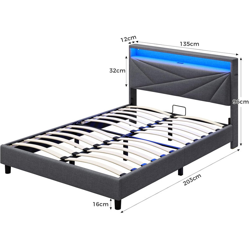 Bed, Grey, Double (4'6)