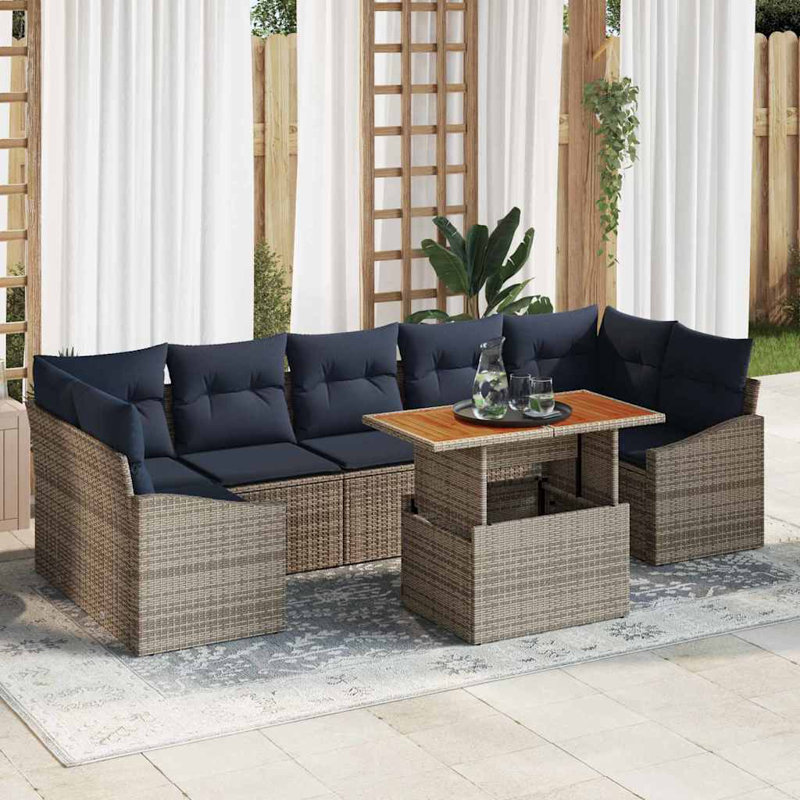  Garden Dining Set With Cushion Manual 8 Pcs Grey And Navy, Navy Cushion/Grey Frame