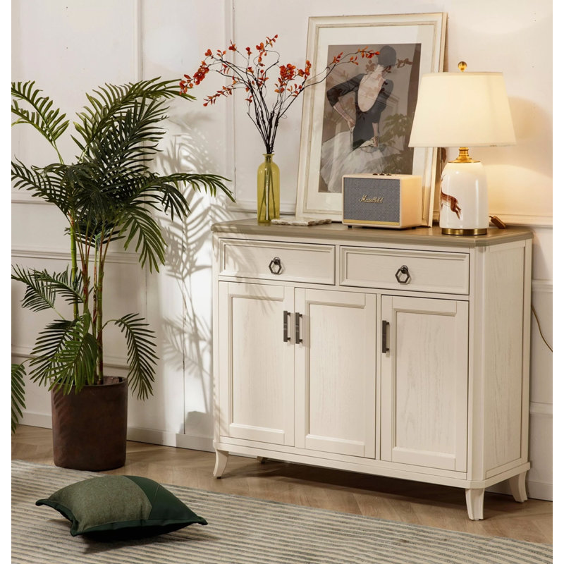 American-style Light Luxury White-Grey Solid Wood Shoe Cabinet