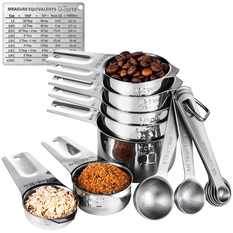 Ensemble de tasses et cuillères à mesurer magnétiques en acier inoxydable U-Taste 18/8: ensemble de 13 mesures de cuisine empilables en métal pour la cuisson des aliments (multicolore)