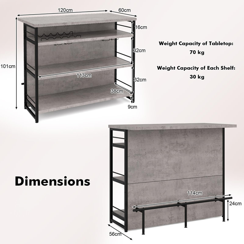 60cm Home Bar, Grey