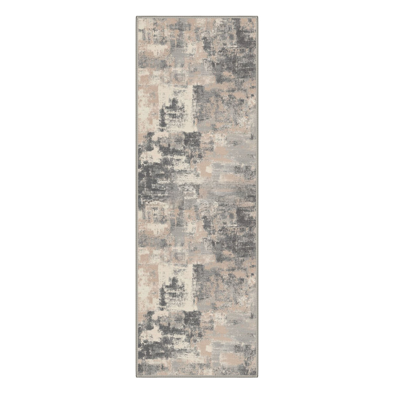 Mignone Sable Abstract Machine Washable Taupe Indoor Area Rug With Non-Slip Backing, Runner 2' x 6'