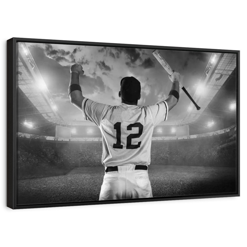 Joueur de baseball, 19 po x 13 po, Cadre flottant noir