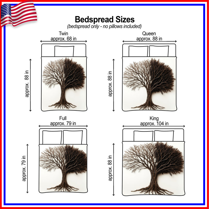 Half Leafless Tree Quilted Bedspread All Sizes, Twin