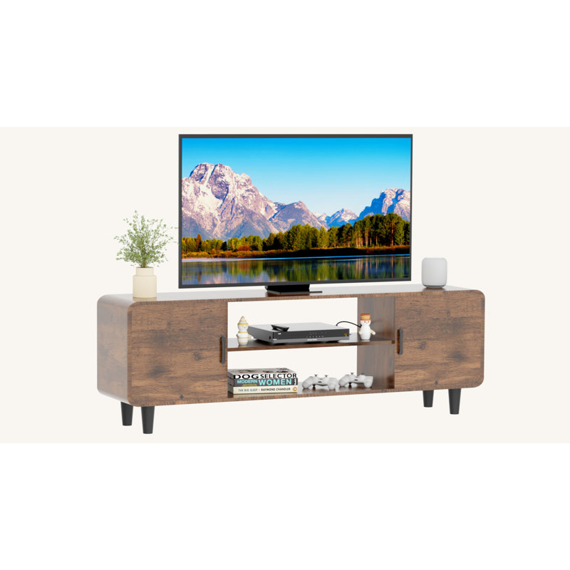 Corrigan Studio® TV Stand with Open Storage Shelves, USB Port and Charging Station, Entertainment Center with 2 Storage Cabinets, Media TV Console Table for 55" TVs