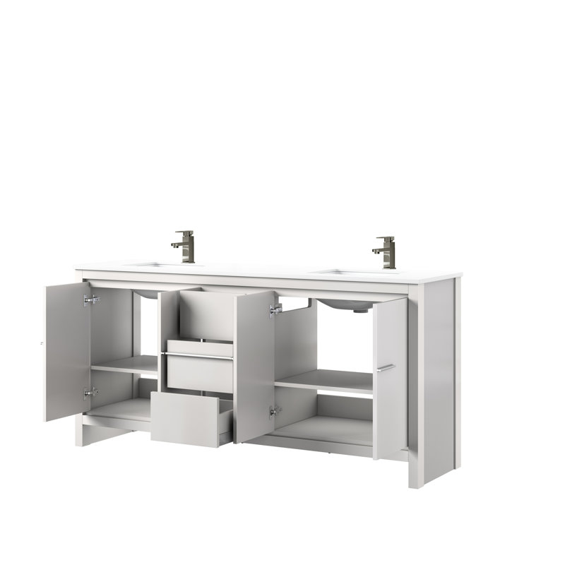 72 po Meuble-lavabo blanc avec robinet à quartz et métal - fermeture en douceur, grande surface de tablette, robinet, généreux