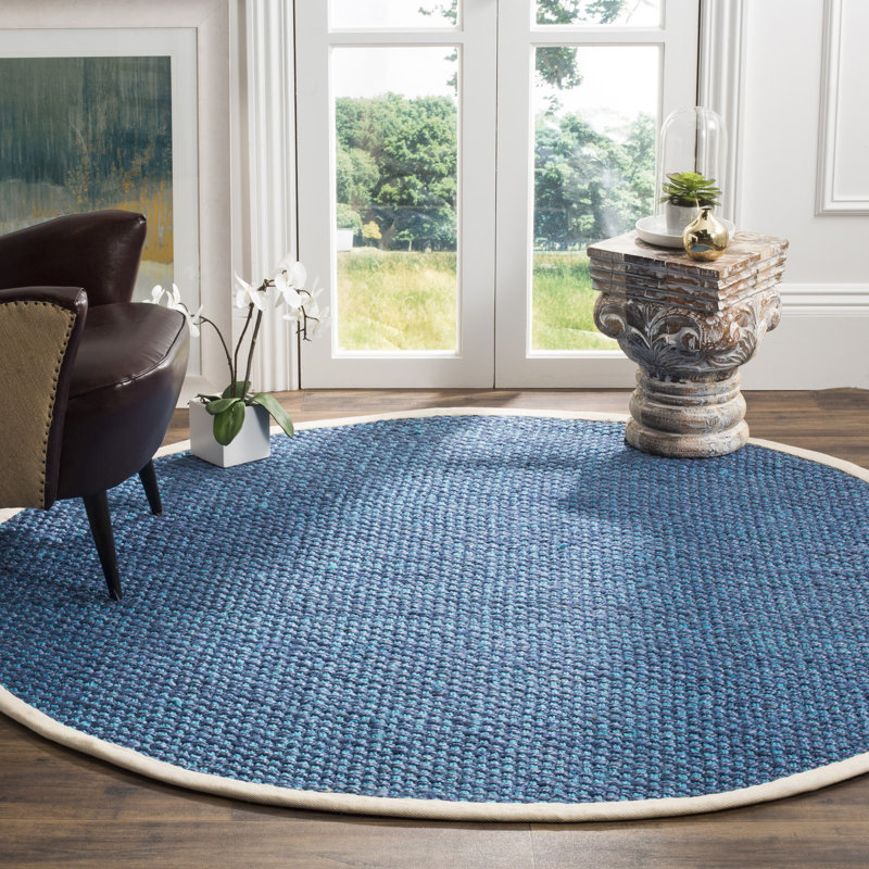 Tapis bleu en jute / sisal tissé à la main Dollard, Rond 6 pi
