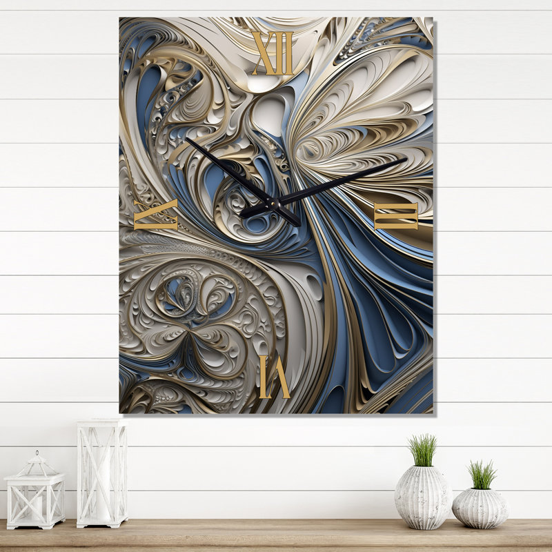 Horloge murale Fractal Whirl in Retro Gold and White III - Fractals, H 32 po x l 24 po x P 1 po