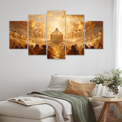 Yellow White Religious Followers With Jesus I - Religious Portrait Wall Decor Set