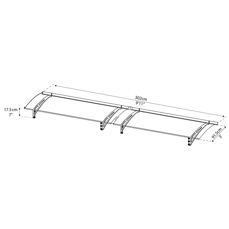 Palram - Canopia Aquila 10 ft. W x 3 ft. D Acrylic Galvanized Steel Convex Door Awning Gray/Solar Gray, Solar Gray