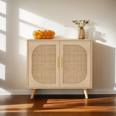 Busard Buffet Sideboard Cabinet with 2 Doors and 4 Compartments for Storage, Accent Cabinet with Solid Wood Feet and Adjustable Shelves