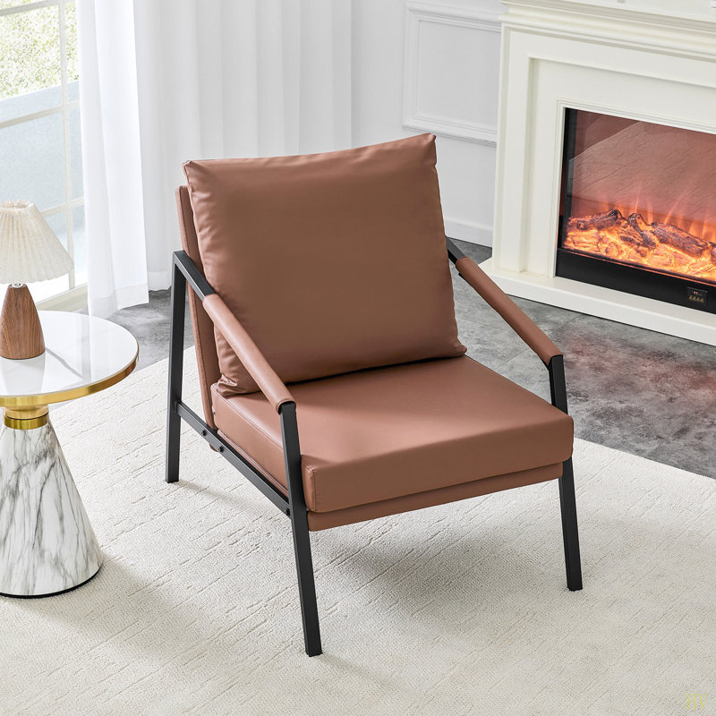 Fauteuil d'appoint moderne en similicuir, fauteuil rembourré simple avec structure en métal robuste, fauteuil de lecture industriel pour salon, chambre, bureau, salle d'attente