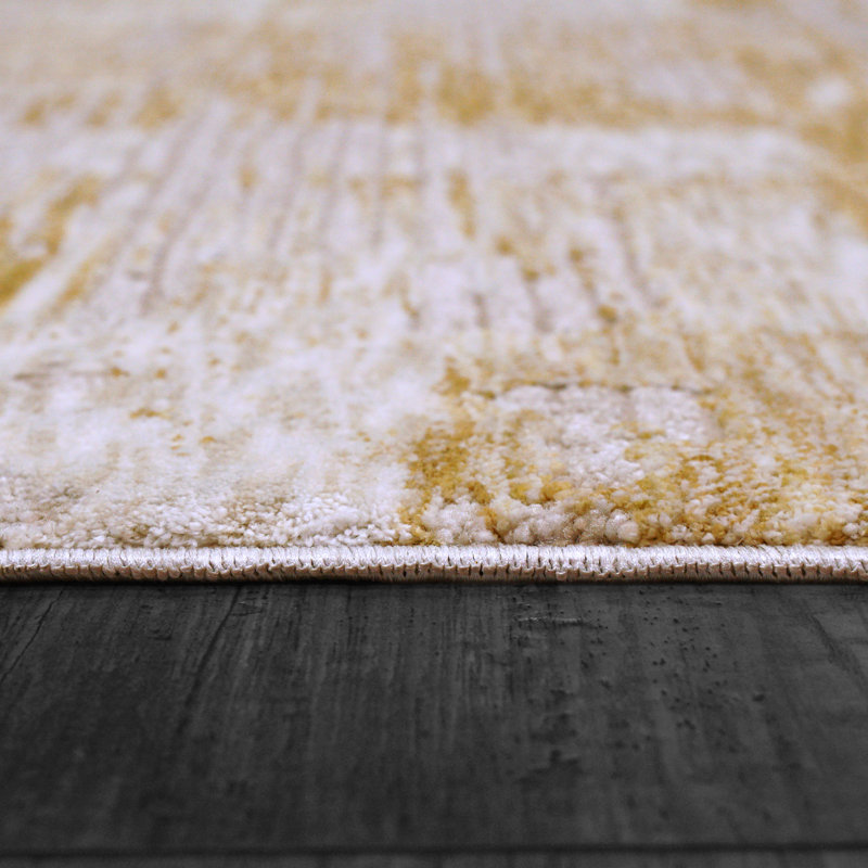 Tapis abstrait en polyester tissé à la machine en or, Rectangle 2 pi 7 po x 4 pi 11 po