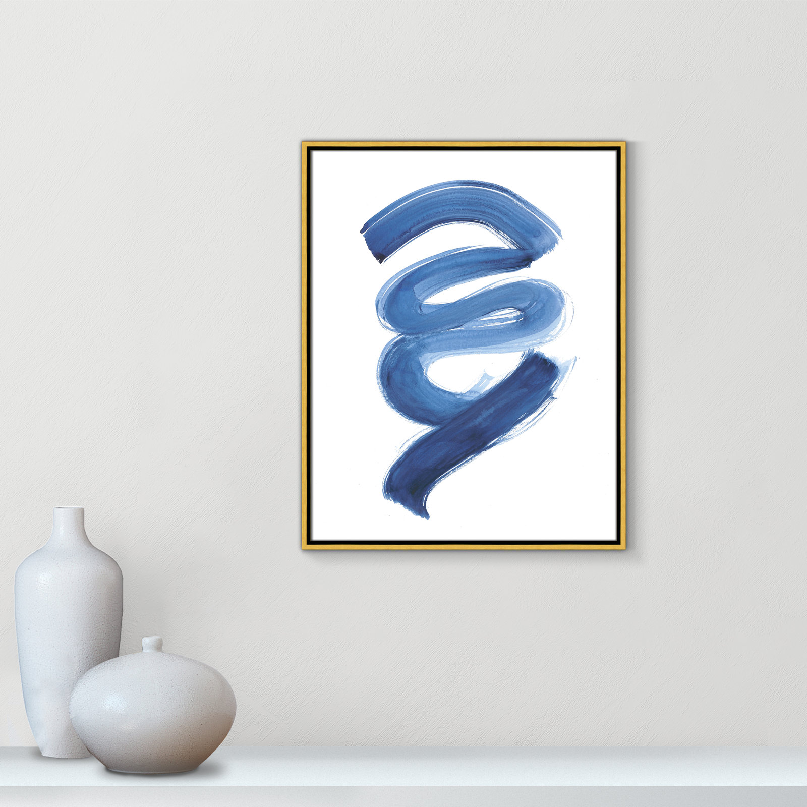 Slinky Indigo I by Filippo Ioco - Painting Print, 29.5" H x 23.5" W x 2" D, Gold Framed Canvas
