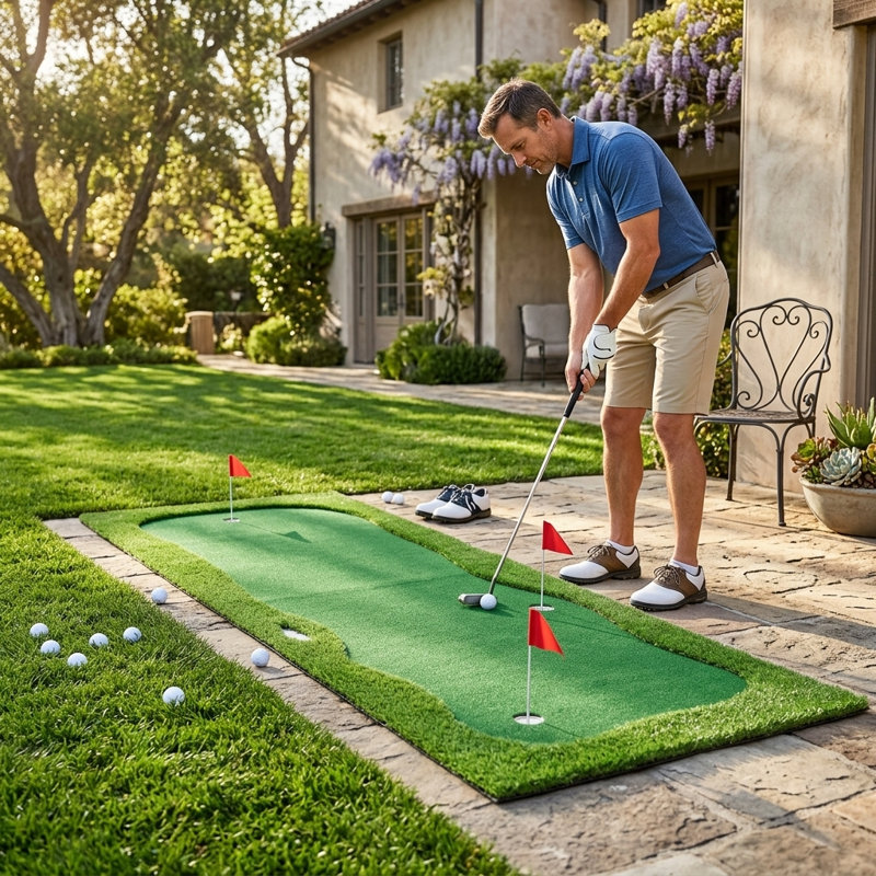 12' x 5' Golf Putting Green Mat with 3 Holes & Flags