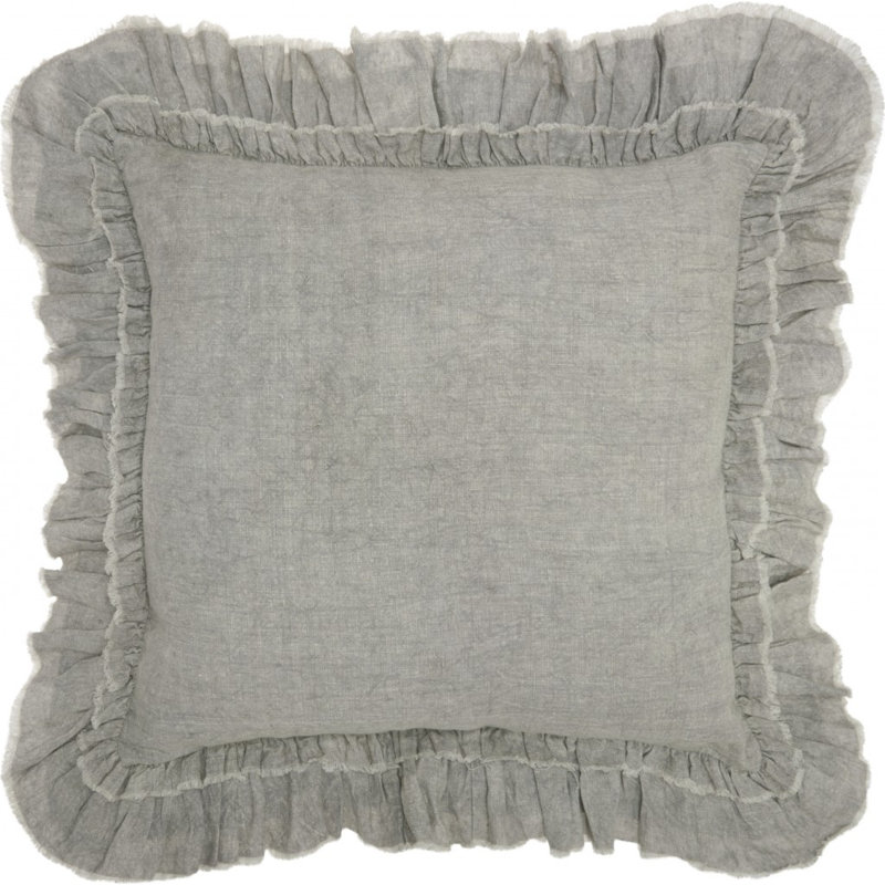 24" Pillow With Ruffled Edges, Light Gray