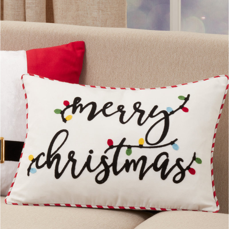 Merry Christmas Lights Design 'Merry Christmas' Rectangular 100% Cotton Pillow Cover