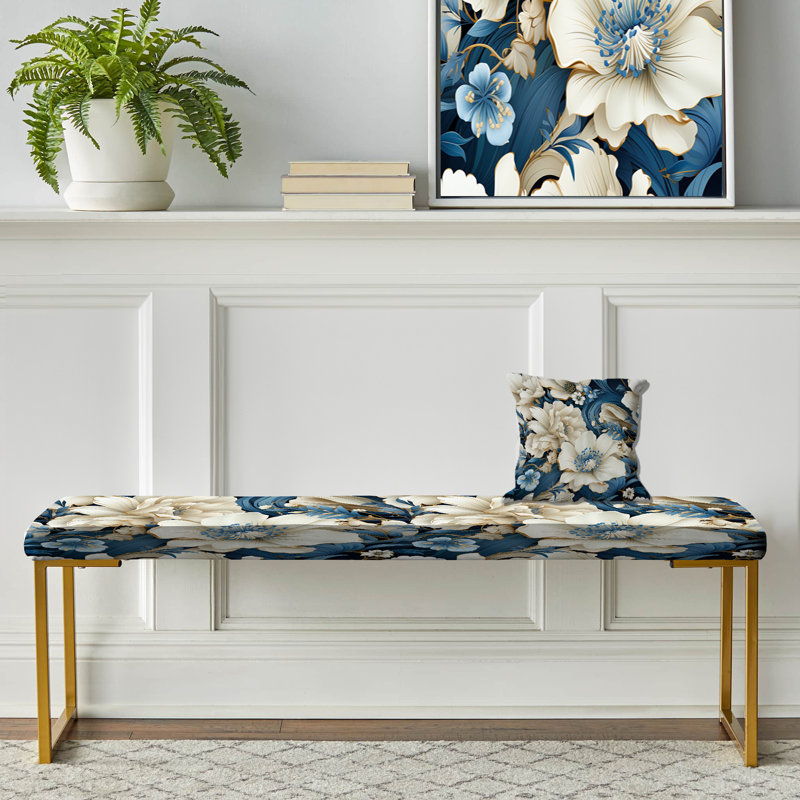 Upholstered Gold Bench, Coastal Breeze Paisley Pattern III